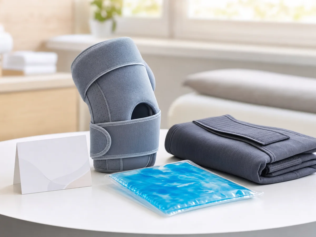 Unbranded post-op recovery products staged on a clean clinical table